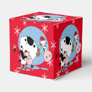 Country Christmas Cows With Santa Hats Favor Boxes