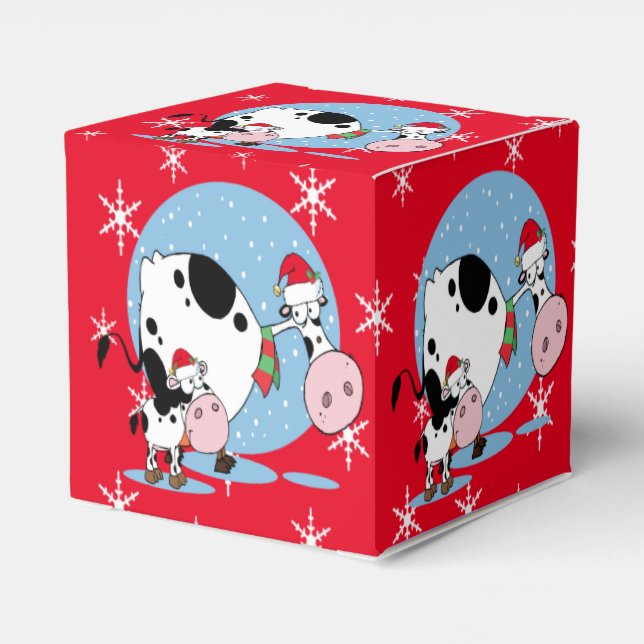 Country Christmas Cows With Santa Hats Favor Boxes (Back Side)