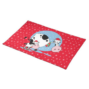 Country Christmas Cows With Santa Hats Placemat