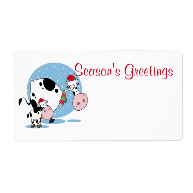 Country Christmas Cows With Santa Hats Template Label (Front)