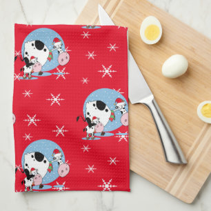 Country Christmas Cows With Santa Hats Towel