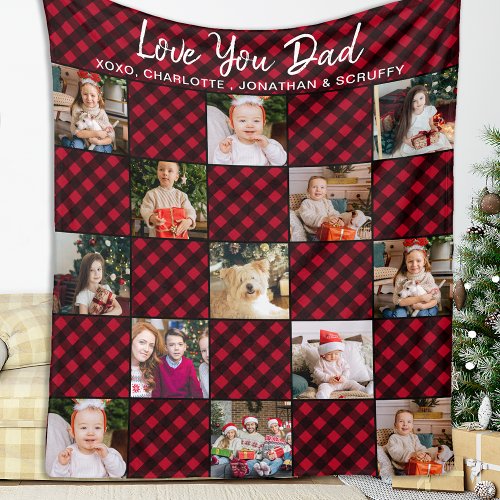 Country Christmas Custom Red Plaid Photo Collage Fleece Blanket