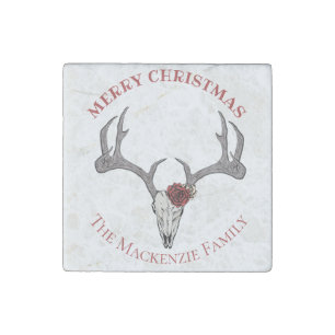 Country Christmas Deer Head Reindeer Skull Antlers Stone Magnet