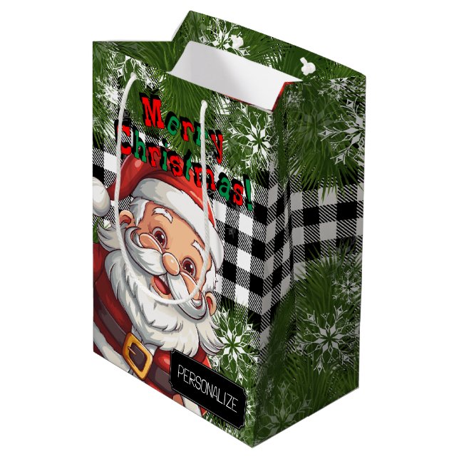 Country Christmas Design on Plaid - Personalize Medium Gift Bag (Back Angled)