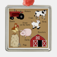 Country Christmas Farm Animals Metal Ornament