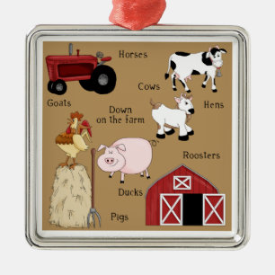 Country Christmas Farm Animals Metal Ornament