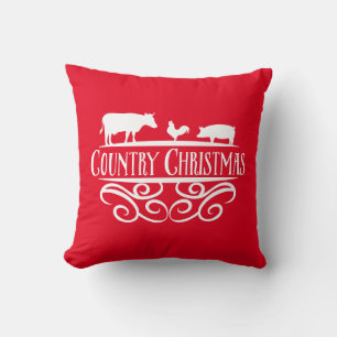 Country Christmas Farm Animals Throw Pillow