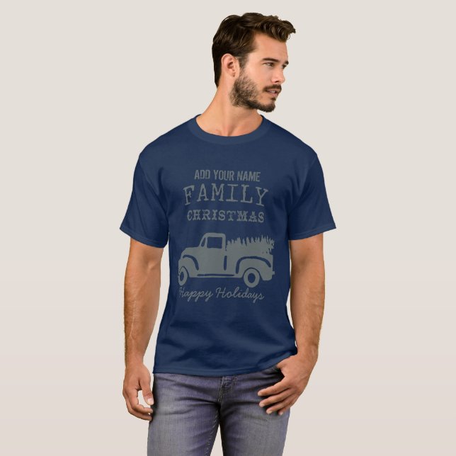 Country Christmas Farm Truck Custom Name T-Shirt (Front Full)