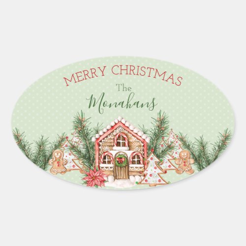 Country Christmas Gingerbread House Oval Sticker