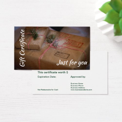 Country Christmas Holiday Gift Card Certificate