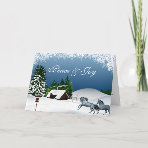 Country Christmas Horses in the Snow Peace and Joy Holiday Card