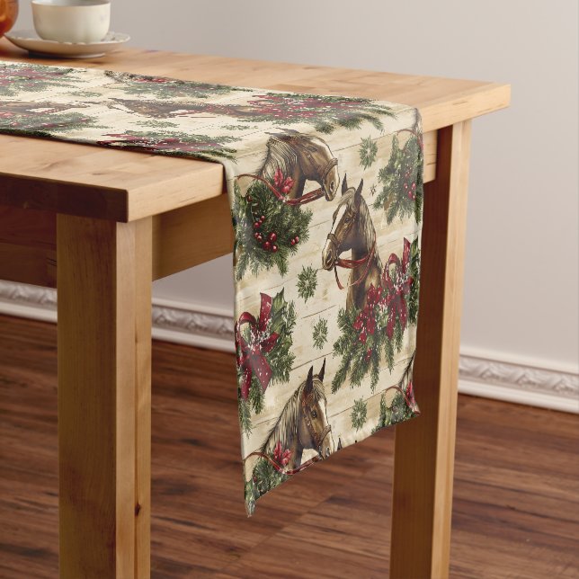 Country Christmas Horses Short Table Runner (In Situ)