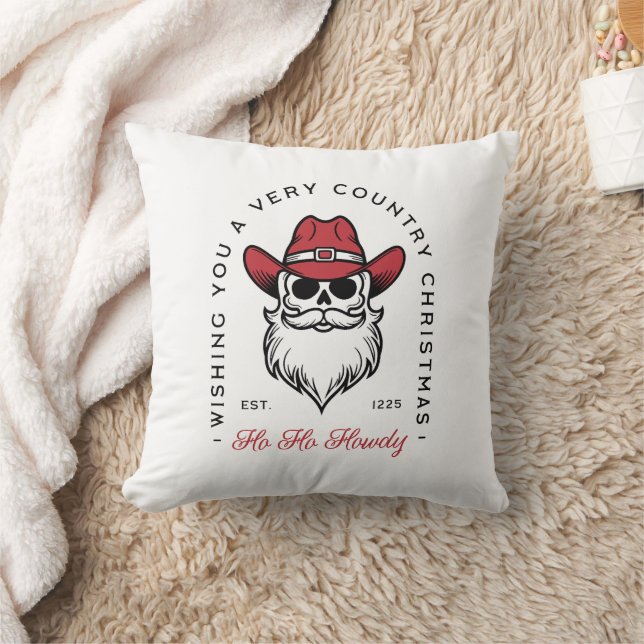 Country Christmas Howdy Santa cowboy wishes Throw Pillow (Blanket)