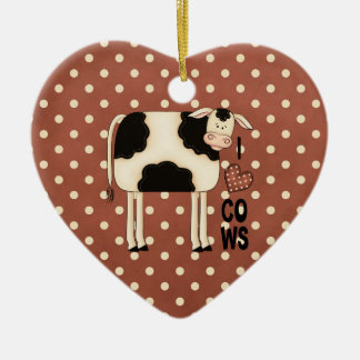 Country Christmas I Love Cows Ceramic Ornament
