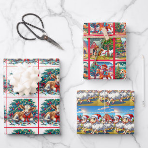 Country Christmas Kids Horses Calf and Sheep Wrapping Paper Sheets