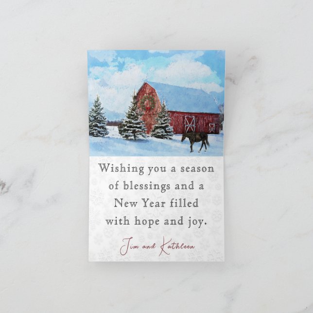 Country Christmas Old Red Barn Greeting Card (Inside)
