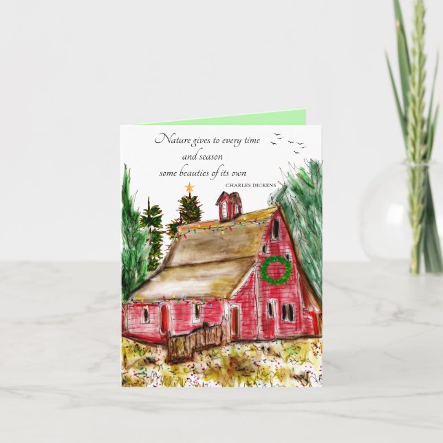 Country Christmas Old Red Barn Greeting Card (Front)