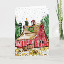Country Christmas Old Red Barn Greeting Card