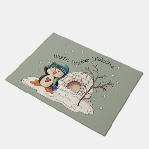 Country Christmas penguin Holiday doormat