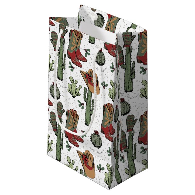 Country Christmas Red and Green Small Gift Bag (Front Angled)