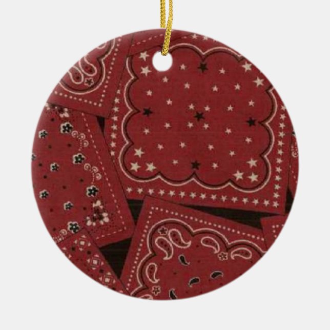 Country Christmas Red Bandana Ceramic Ornament (Front)