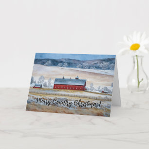 Country Christmas Red Barn Snow Holiday Card