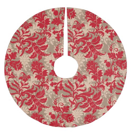 Country Christmas red brown rustic floral pattern Brushed Polyester Tree Skirt
