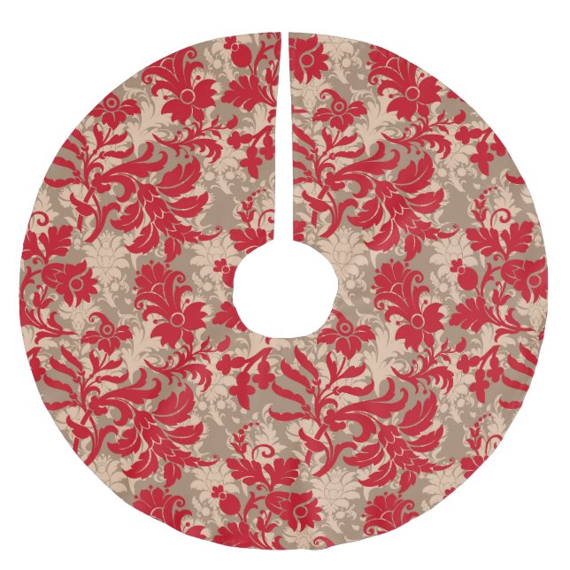 Country Christmas red brown rustic floral pattern Brushed Polyester Tree Skirt (Front)