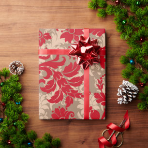 Country Christmas red brown rustic floral pattern  Wrapping Paper