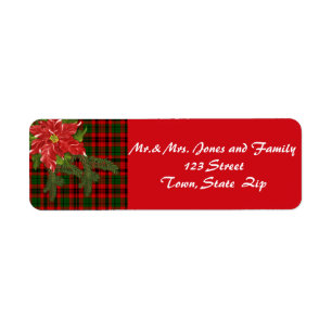Country Christmas, Red Plaid, Poinsettia Labels