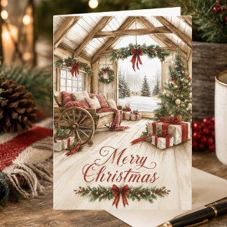 Country Christmas Red Plaid Rustic Merry Christmas Holiday Card
