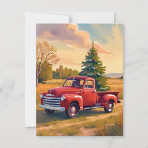 Country Christmas Red Truck Christmas Tree Holiday Card