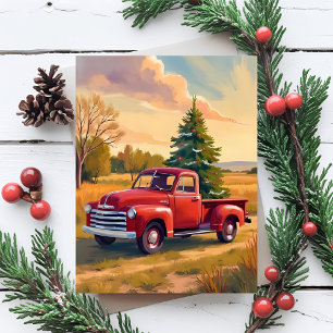 Country Christmas   Red Truck Christmas Tree Holiday Postcard