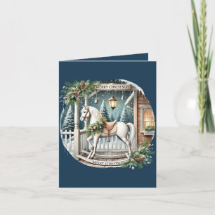 Country Christmas rocking horse add message Holiday Card