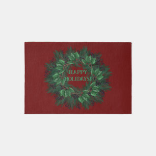 Country Christmas Rustic Pine Berries Wreath Outdoor Rug