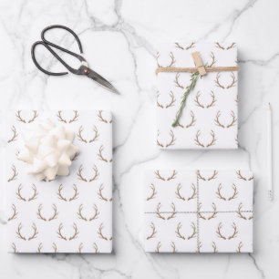 Country Christmas rustic reindeer antlers pattern Wrapping Paper Sheets