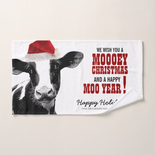 Country Christmas Santa Cow Holiday  Hand Towel