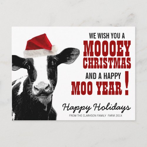 Country Christmas Santa Cow Holiday Postcard