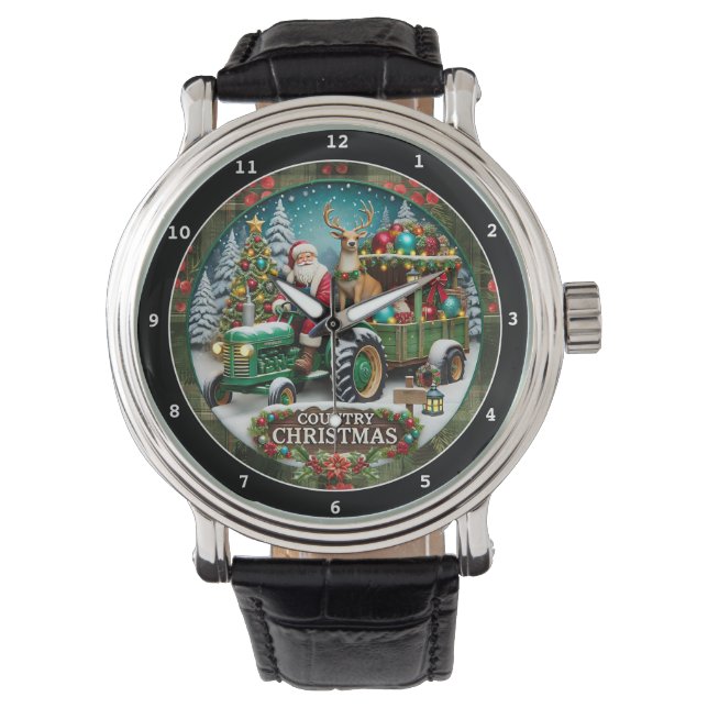 Country Christmas Santa on Tractor  Watch (Front)