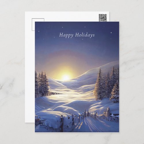 Country Christmas Snow Sunrise Pine Trees   Postcard