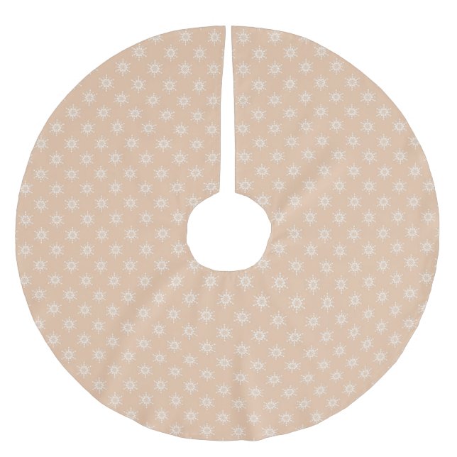 Country Christmas tan white cute snowflake pattern Brushed Polyester Tree Skirt (Front)