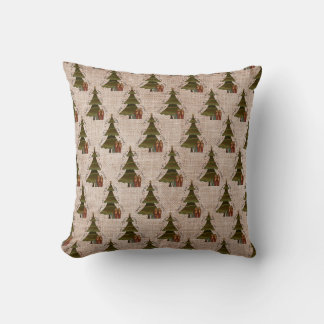 Country Christmas Tree And Gifts - Linen Look Throw Pillow