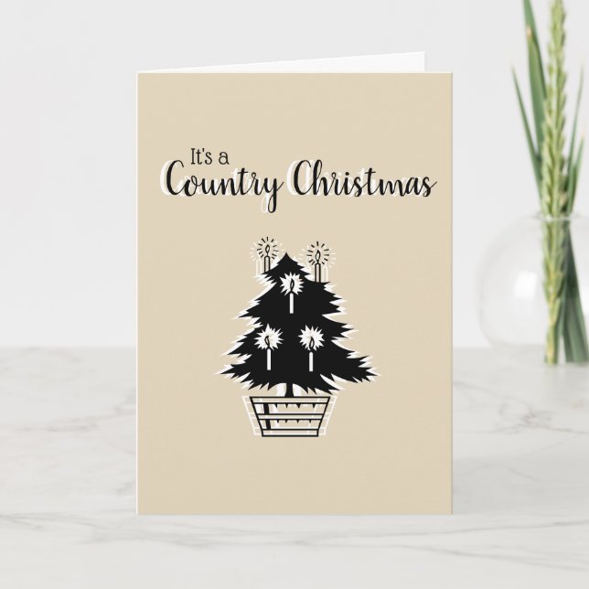 Country Christmas Tree Beige Rustic Customizable Card (Front)