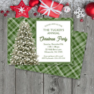 Country Christmas Tree Green Plaid Christmas Party Invitation