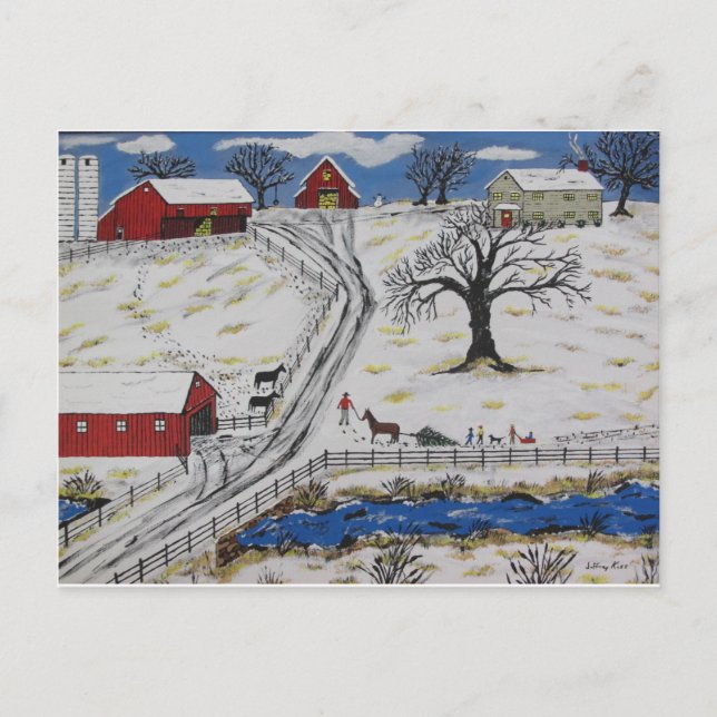 Country Christmas Tree Holiday Postcard (Front)