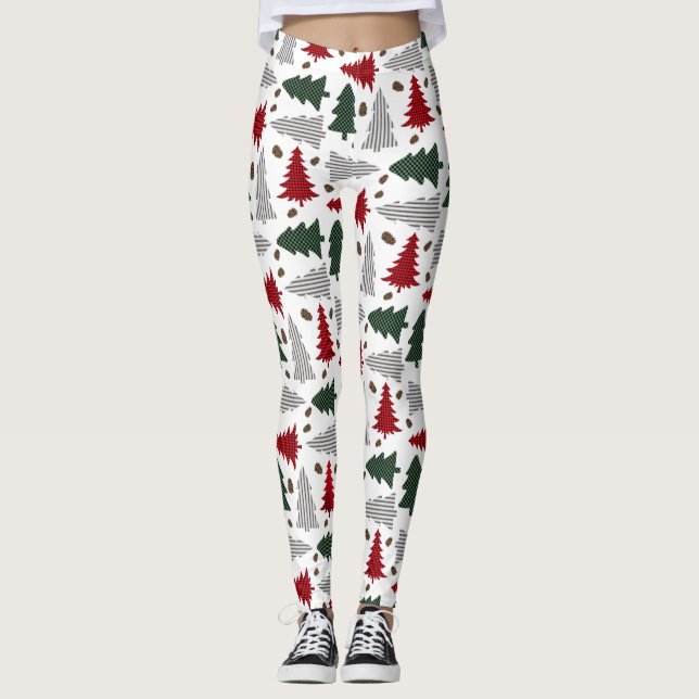 Country Christmas Trees And Pinecones Leggings (Front)