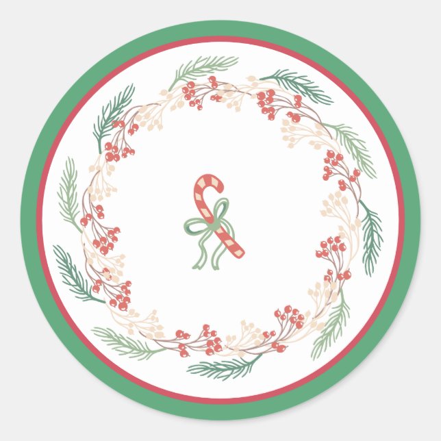 Country Christmas Understated Candy Cane 20 Classic Round Sticker (Front)