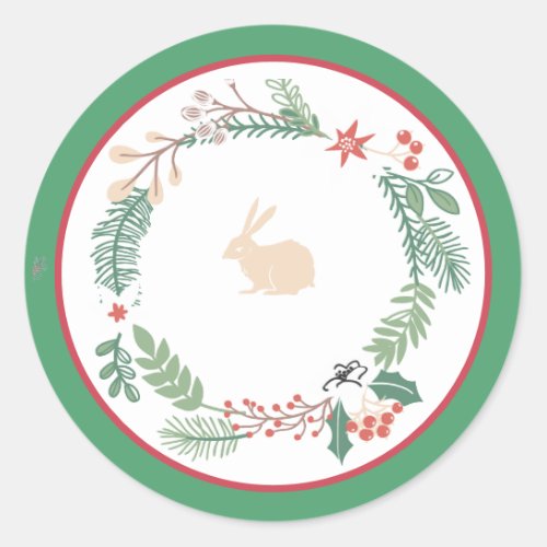 Country Christmas Understated Wreath Bunny 20 Classic Round Sticker