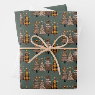 Country Christmas Western Tree Cowboy Cowgirl  Wrapping Paper Sheets
