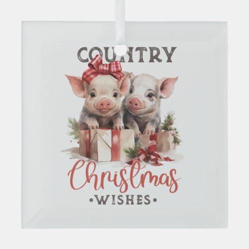 Country Christmas Wishes  Glass Ornament